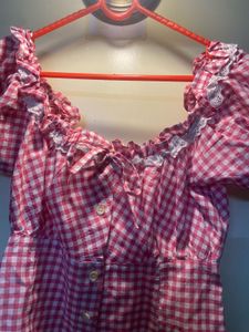 Pink Gingham Off-Shoulder Top