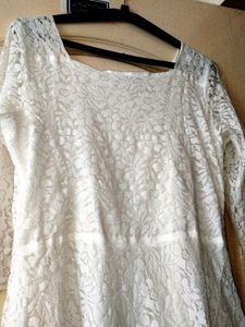 Anarkali White Net Kurti