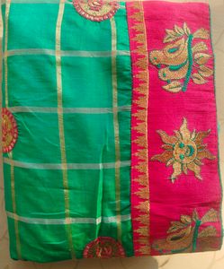 Elegant Green &amp; Pink Saree