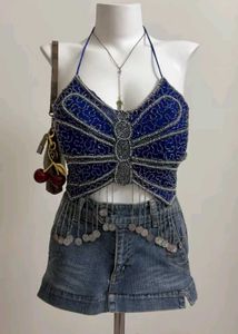 Butterfly Beaded Halter  y2k Top💥