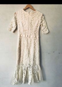 Wine Cream Fishtail Lace Party Dress