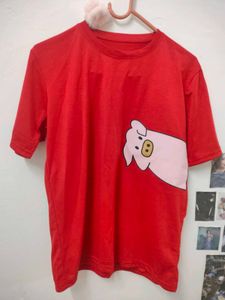 Red Pig Graphic  & black striped oversized tees