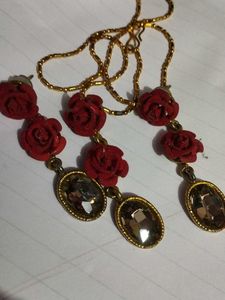 Red Rose & Gemstone Necklace