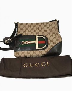 Auth Gucci Horsebit Canvas One Shoulder Bag