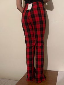 Red Plaid Zipper Pants