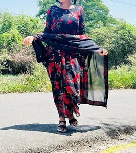 Black Georgette Printed Pant Suit