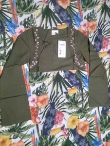 Olive Embroidered Crop Top