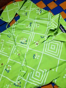 Aasiya Women Green Geometric A-line Kurta