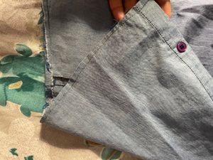 Beautiful Beaded Coller Light Denim Top