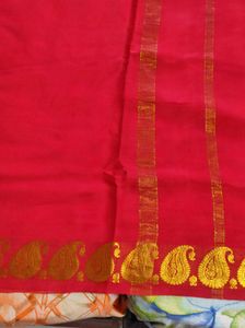 Red Pure Crepe Saree with Gold Border