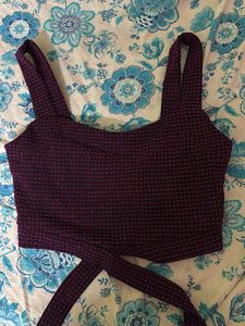 Tokyo Talkies Dark Pink Criss-Cross Tie Waist Crop