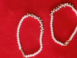 Pure Silver Pearl Bangles For Kid&#39;s