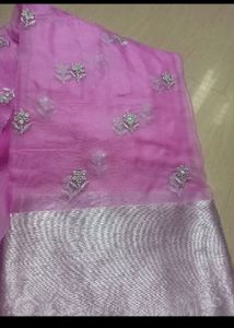 Light Pink  Organza Banarasi Silk Saree