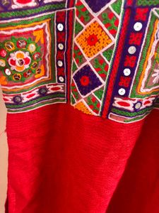Red heavily embroidered kurta