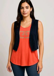 Coral Tank & Denim Vest Set