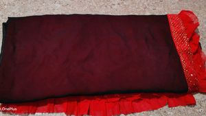 Red Black Frill Sare+Peticoat No Blouse