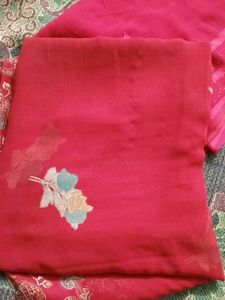Red Saree with Floral Detail