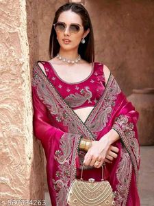 Partywear Saree Attached With Blouse