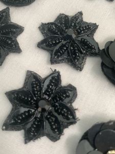 Set Of 25 Black Floral Applique Embellishments