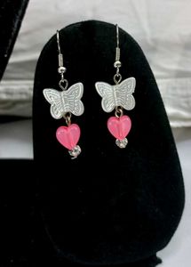 Handmade Butterfly Earrings with Pink Heart