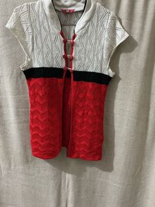 Red, White & Black Knit Cardigan