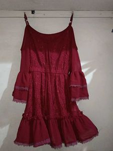Burgundy Lace Ruffle Dress