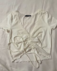 SHEIN White Ruched Drawstring Crop Top-Never Worn