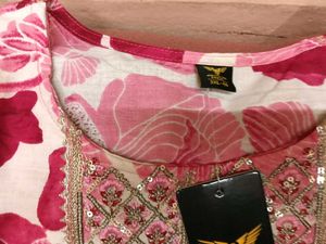 BrandNew Cotton Floral Print Kurti+RedBpttom
