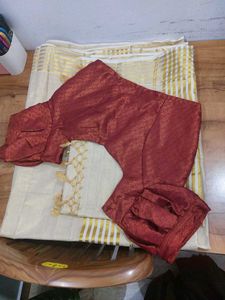 Kasavu Set Mundu And Stitched Blouse