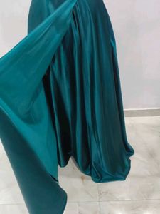 Elegant Teal Satin Gown with Slit