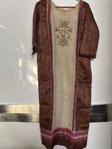Brown Embroidered Kurta set with madhubani dupatta
