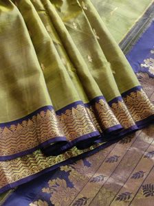 Olive Green And coffee brown korvai silk Saree