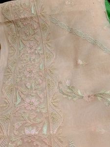 Peach Floral Embroidered Fabric