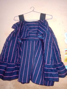 Striped Ruffle Cold Shoulder Top