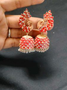 Red Jhumka Earrings