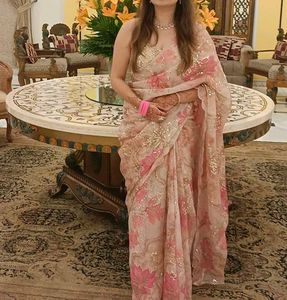 Designer Pink Embellished Festive Saree
