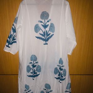 Utsa Blue Floral Butta Design Cotton A-Line Kurta