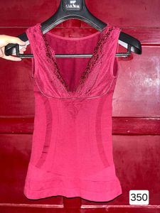 Burgundy Lace Trim Tank Top