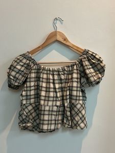 Plaid Puff Sleeve Top