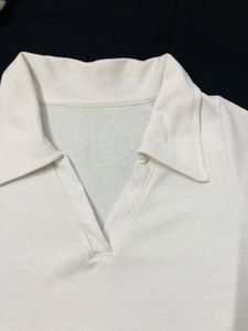 Ribbed White Collar Crop Top