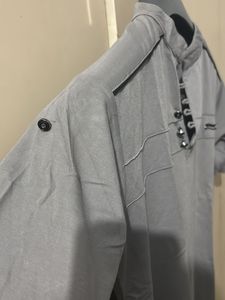 Stylish Grey Mandarin Collar Shirt