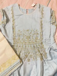 Beautiful Sky Blue Anarkali Style 3 Piece Suit