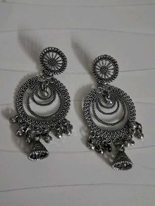 Oxidized Silver Necklace &amp; Jhumkis
