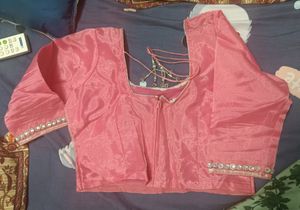 Pink &amp; Blue Fancy Saree With Stone Work
