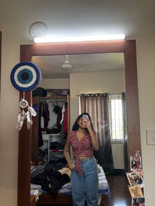 red wrap up shein top