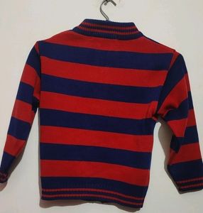 Red &amp; Navy Blue Wool Zipper Sweatshirt