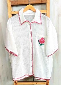 Cute Embroidered Crochet Trim Top size-48