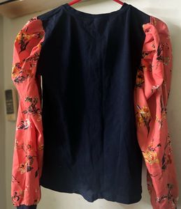 Puffed Sleeves Blue Top