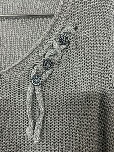 Silver Knit V-Neck Sweater
