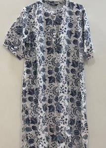 White & Blue Floral Print Kurti